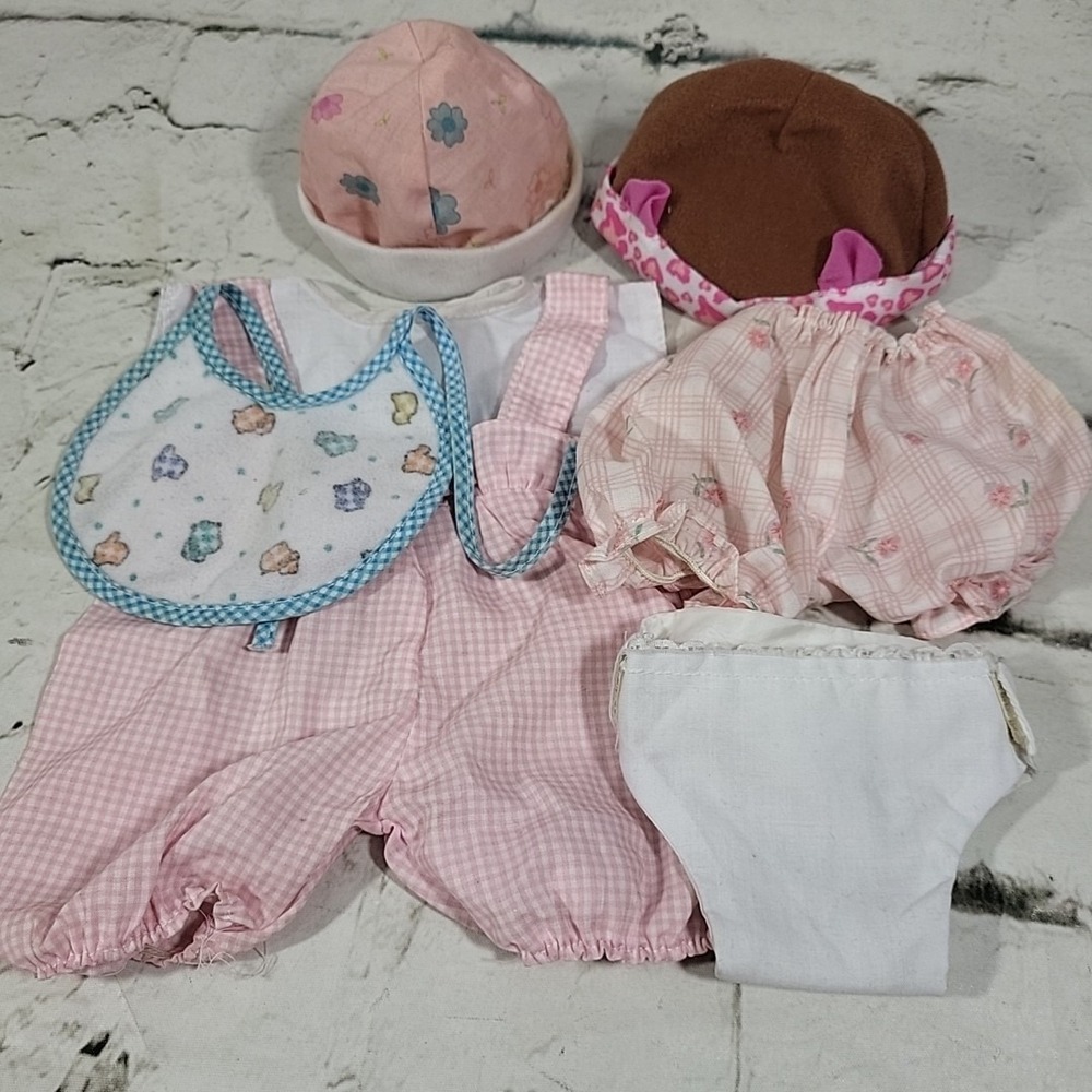 Baby Doll Replacement Clothes Clothing Lot Pink Gingham Bloomers Bottoms Hat Bib